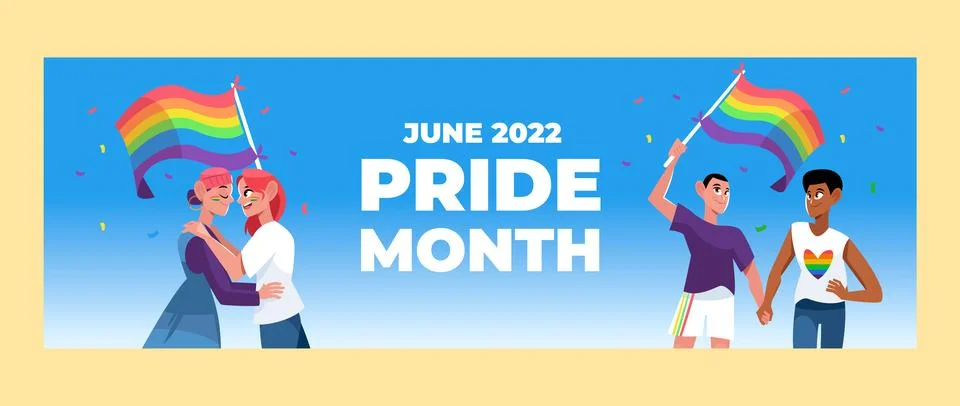 Flat pride month twitter header Stock Illustration