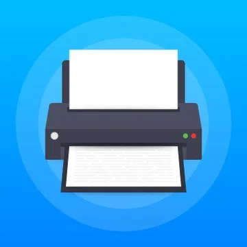 Flat printer icon. printer with paper a4 sheet and printed text document. Vec Illustrazione stock