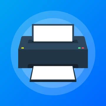 Flat printer icon. printer with paper a4 sheet and printed text document Illustrazione stock