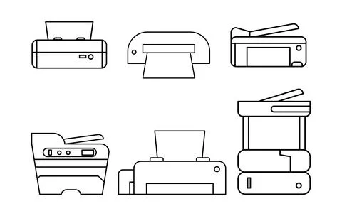 Flat printer vector icons set Stock Illustration