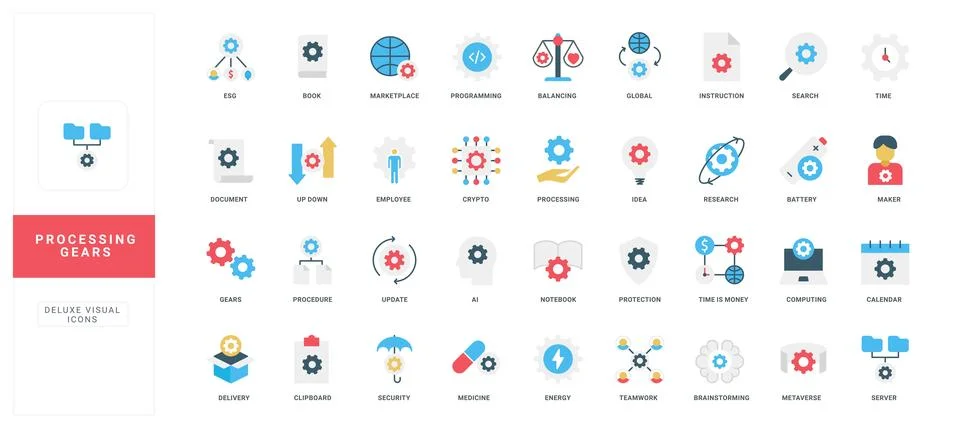 Flat Processing Gears Icons for Workflow Concepts Stock Illustration