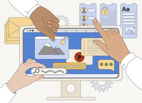 Flat programmers and designers create ux ui design Stock Illustration