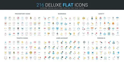 Flat Prohibitory Warning Safety Traffic User Icons Stock Illustration
