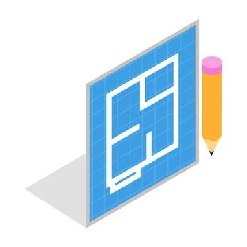 Flat project and pencil icon, isometric 3d style Stock Illustration