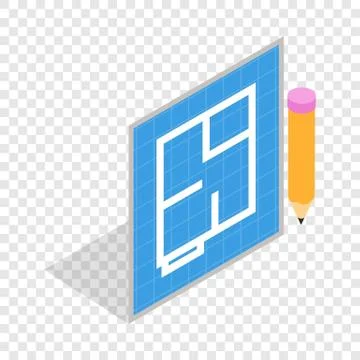 Flat project and pencil isometric icon Stock Illustration