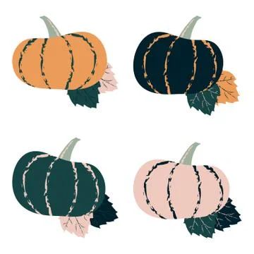 Flat pumpkin vector set in autumn palette, eps10 Stock Illustration