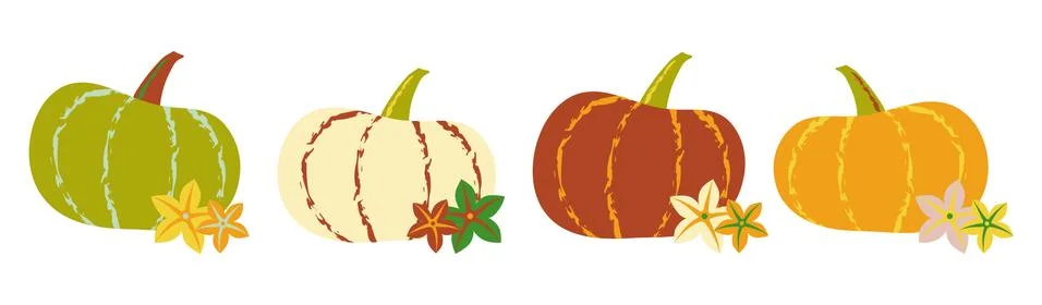Flat pumpkin vector set in autumn palette, eps10 Stock Illustration