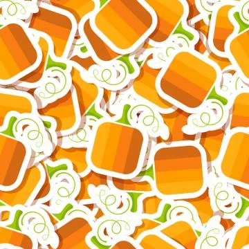 Flat pumpkin vegetable sticker seamless pattern Stock Illustration