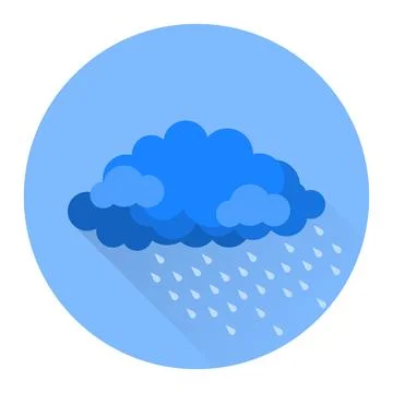 Flat rain cloud icon in blue circle with long shadow weather forecast vector Stock Illustration