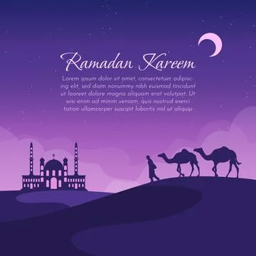 Flat Ramadan Background with silhouette desert and mosque landscape Stock Illustration