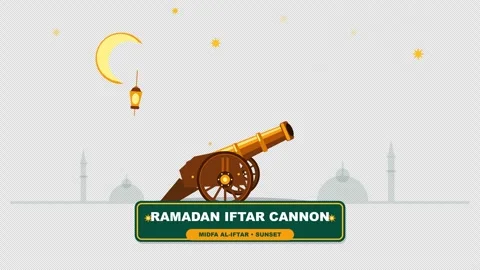 Flat Ramadan Iftar Cannon Sunset Firing Smoke Transparent Vidéo 347702400