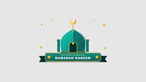 Flat Ramadan Kareem Mosque Dome Crescent Hanging Star Transparent Vidéo 347703352