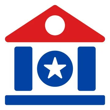 Flat Raster Bank Building V2 Icon in American Democratic Colors with Stars Ilustración de archivo