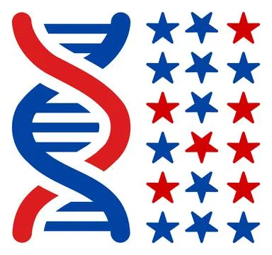 Flat Raster DNA Spiral Decode Icon in American Democratic Colors with Stars 스톡 일러스트