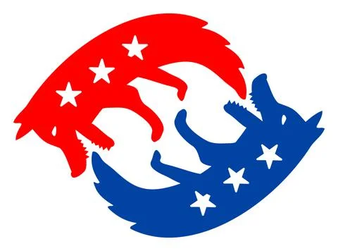 Flat Raster Dog Eats Itself Icon in American Democratic Colors with Stars Stock Illustration