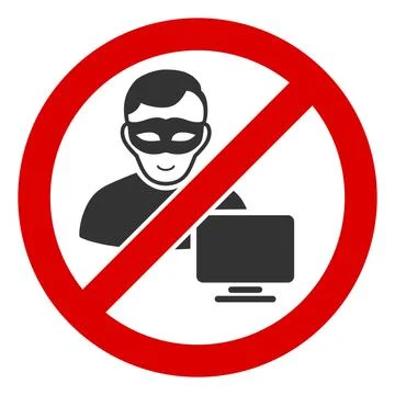 Flat Raster No Computer Hacker Icon Stock Illustration
