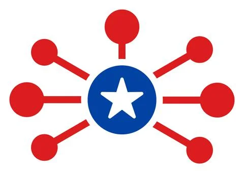 Flat Raster Node Links Icon in American Democratic Colors with Stars Illustrazione stock