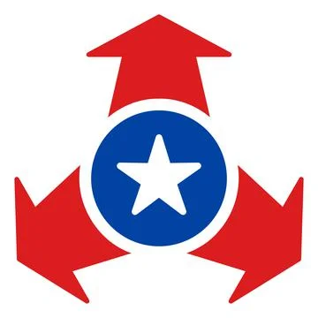 Flat Raster Triple Choice Arrows Icon in American Democratic Colors with Stars Stock Illustration