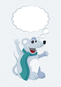 Flat Rat with thought cloud vector illustration. Mouse and thinking bubble Stock Illustration