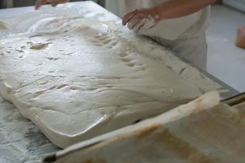 A Flat of Raw Ciabatta Bread Stock Photos