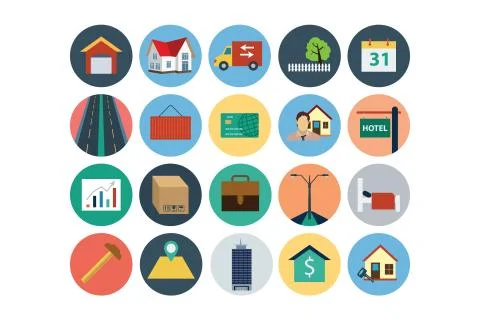 Flat Real Estate Vector Icons Set Stock Illustration