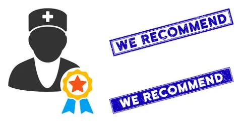 Flat Recommended by Doctors Icon and Distress Rectangle We Recommend Seals Stock Illustration