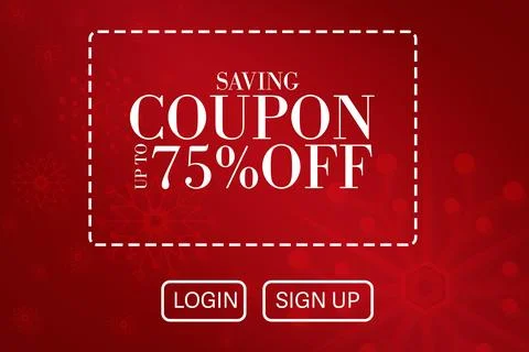 Flat red banner is showing dashed coupon featuring bold white 75% off with login 스톡 일러스트