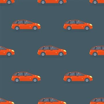 Flat red car vehicle type design sedan seamless pattern vector generic classic Stock Illustration