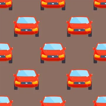 Flat red car vehicle type design sedan seamless pattern vector generic classic Stock Illustration
