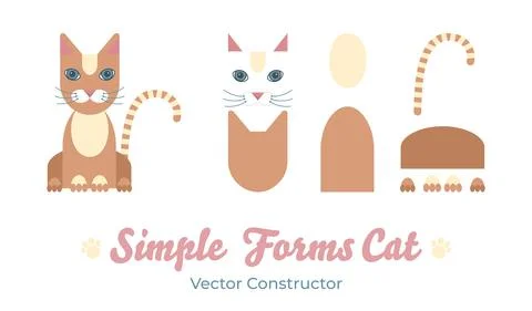 Flat red cat isolated vector constructor. Cartoon illustration domestic tabby Stock Illustration