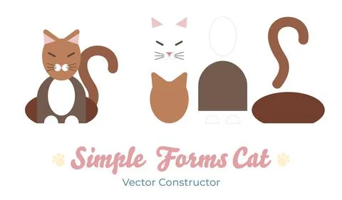 Flat red cat isolated vector constructor. Cartoon illustration domestic brown Stock Illustration