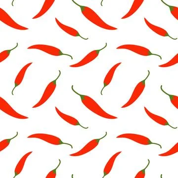 Flat red chili pepper seamless pattern. Minimalist spicy food background, i.. Stock Illustration