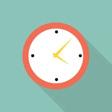 Flat Red Clock Alarm Watch. on green Illustration. Stock Illustration