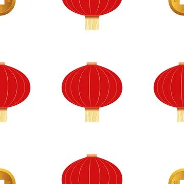 Flat red hanging Chinese lantern seamless pattern background for Chinese New  Stockillustratie