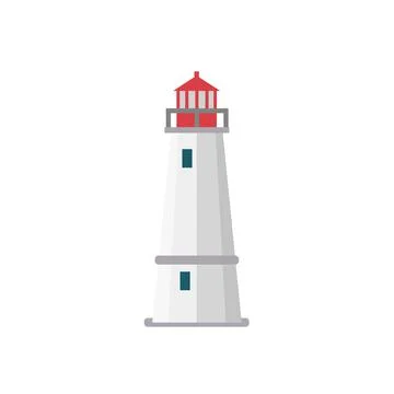 Flat red lighthouse. Vector illustration. Stock Illustration