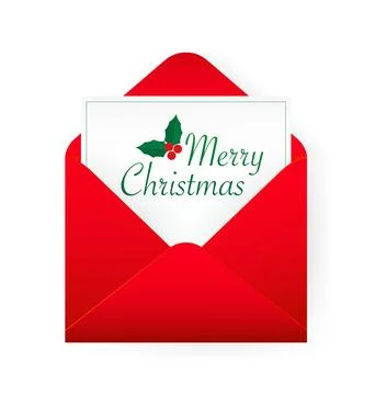 Flat red merry christmas envelope for decoration design. Vintage banner for Ilustración de archivo
