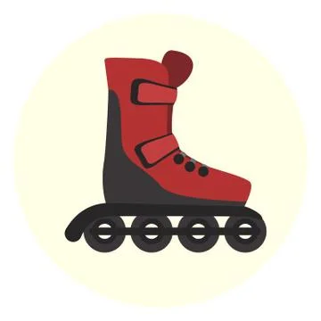 Flat red modern four wheels skate rollers icon Stock Illustration