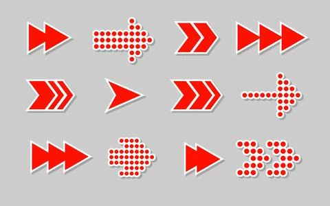 Flat red paper arrow sticker shadow set vector Stock Illustration