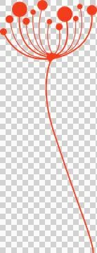 Flat red seed head graphic showing curving stem radiating spokes on transparent Illustrazione stock