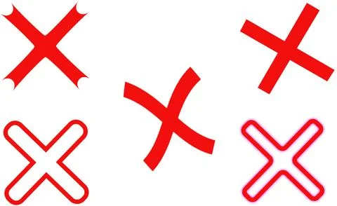 Flat red X symbols vector pack for wrong error marks, cancel buttons rejection Stock Illustration