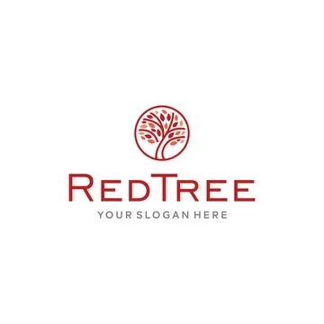 Flat REDTREE circle leaves plants logo design Stock Illustration