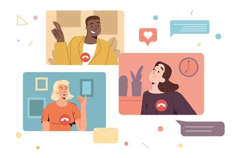 Flat remote employees have virtual video conferencing Stock Illustration