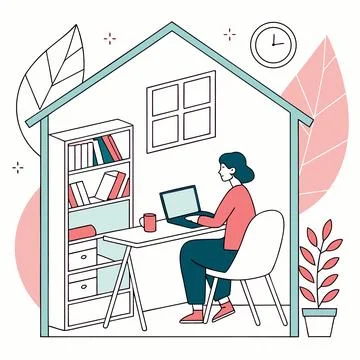 Flat Remote Working Concept With Laptop (1) vector illustration design 109 Stock Illustration