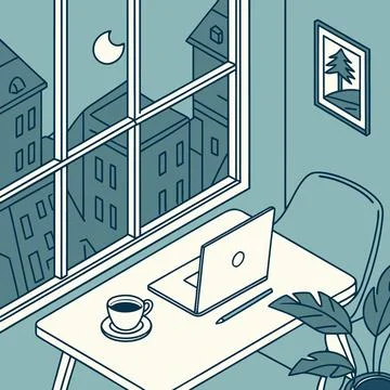 Flat Remote Working Concept With Laptop vector illustration design 110 Stock Illustration