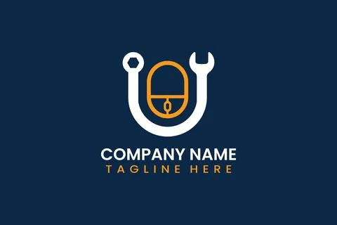 Flat repair mouse computer logo template vector design illustration Illustrazione stock