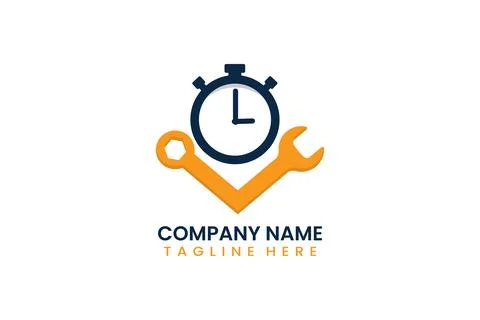 Flat repair time logo template vector design illustration Stock Illustration