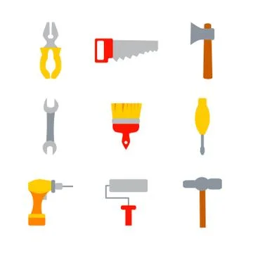 Flat Repair Tools Set Vector Illustration over White Stock Illustration