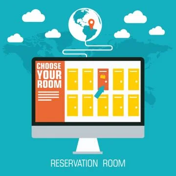 Flat reservation room background design concept. Vector illustra Stock Illustration