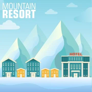 Flat resort mountain concept backgrounds. Vector illustration te Stock Illustration