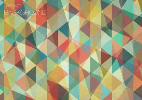 Flat retro color geometric triangle background with grunge texture Stock Illustration